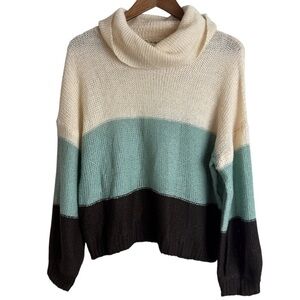 POL Color block Oversized Cowl Neck Sweater Cozy Knit Pullover Size Small